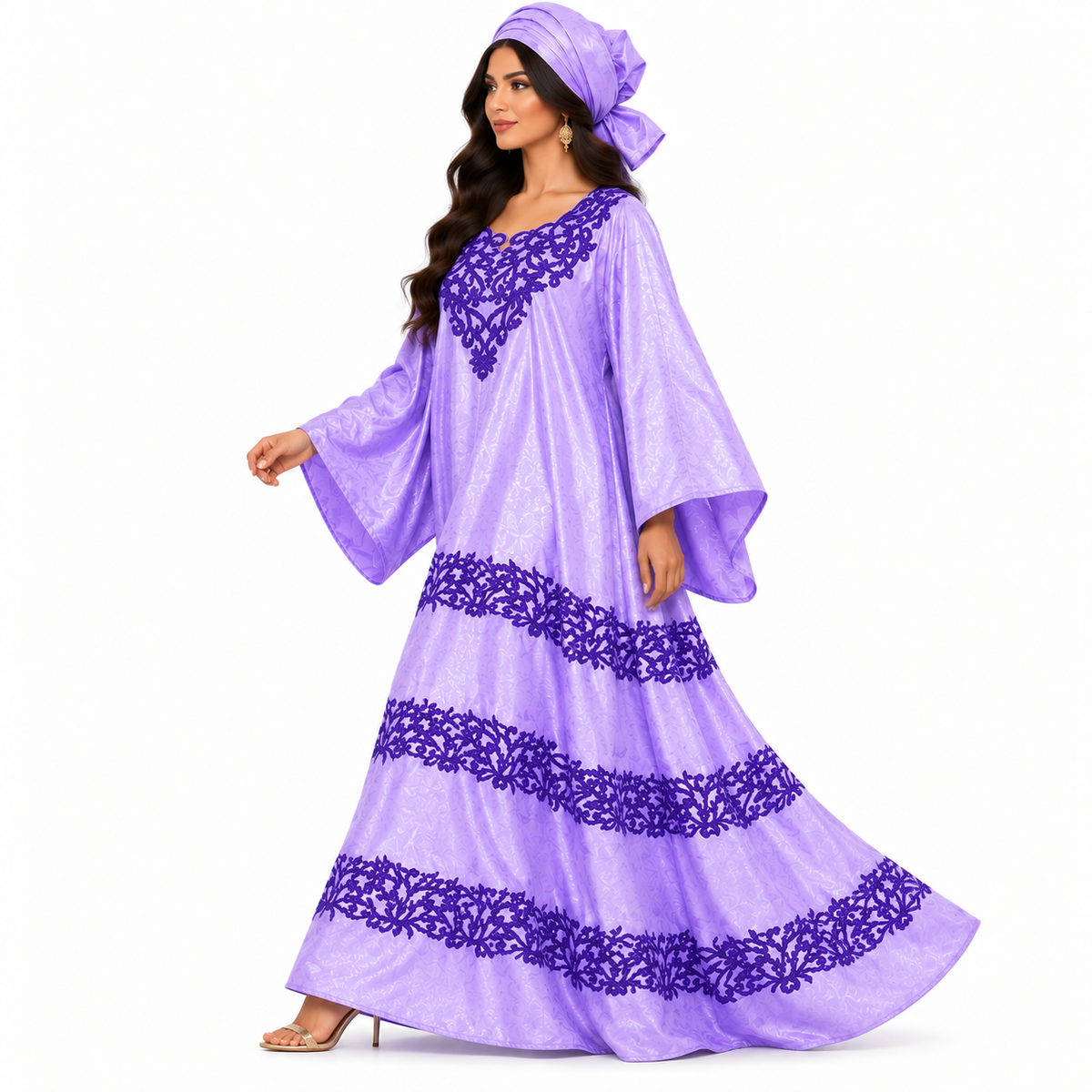 Lavender Purple Embroidered Luxury Baju Kaftan