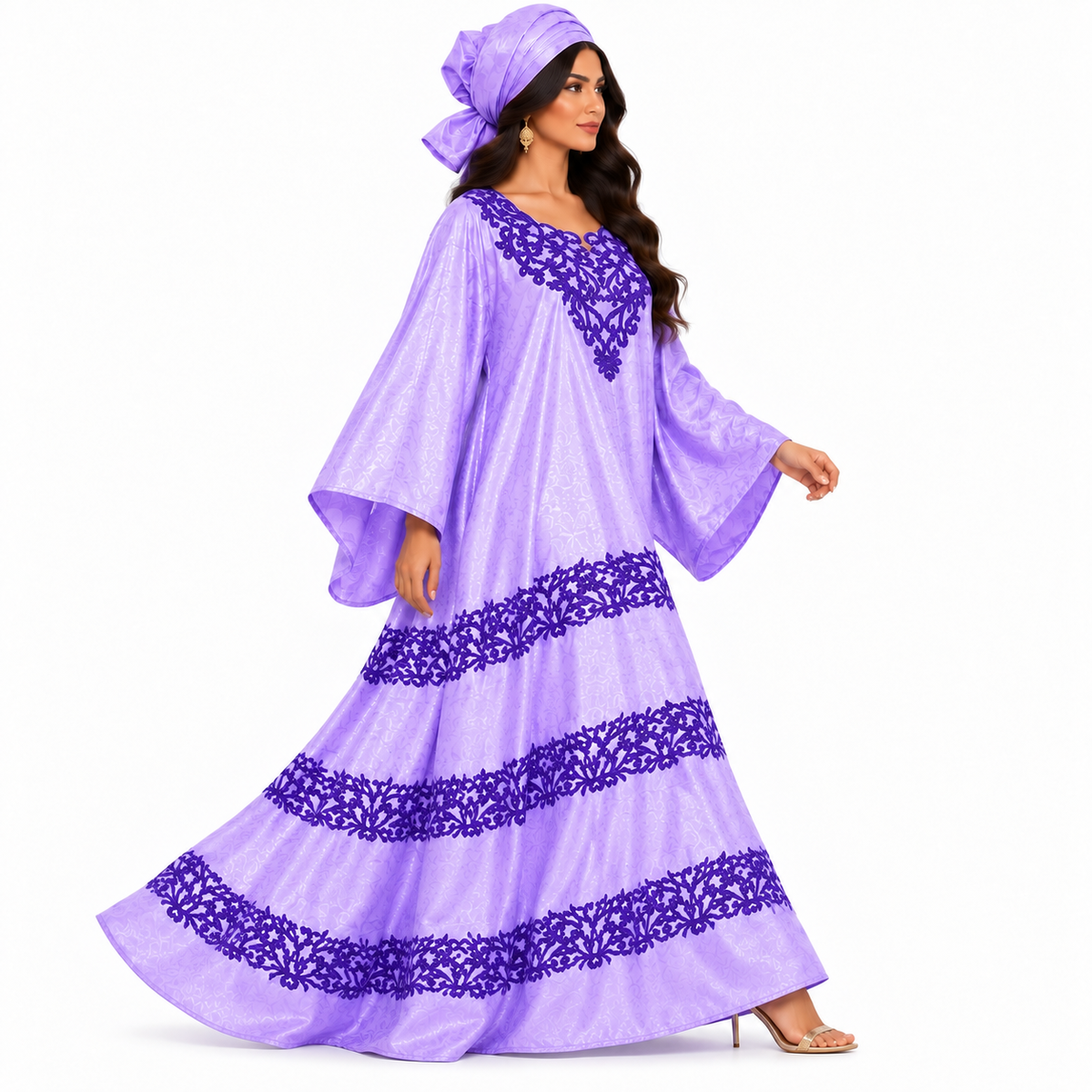 Lavender Purple Embroidered Luxury Baju Kaftan