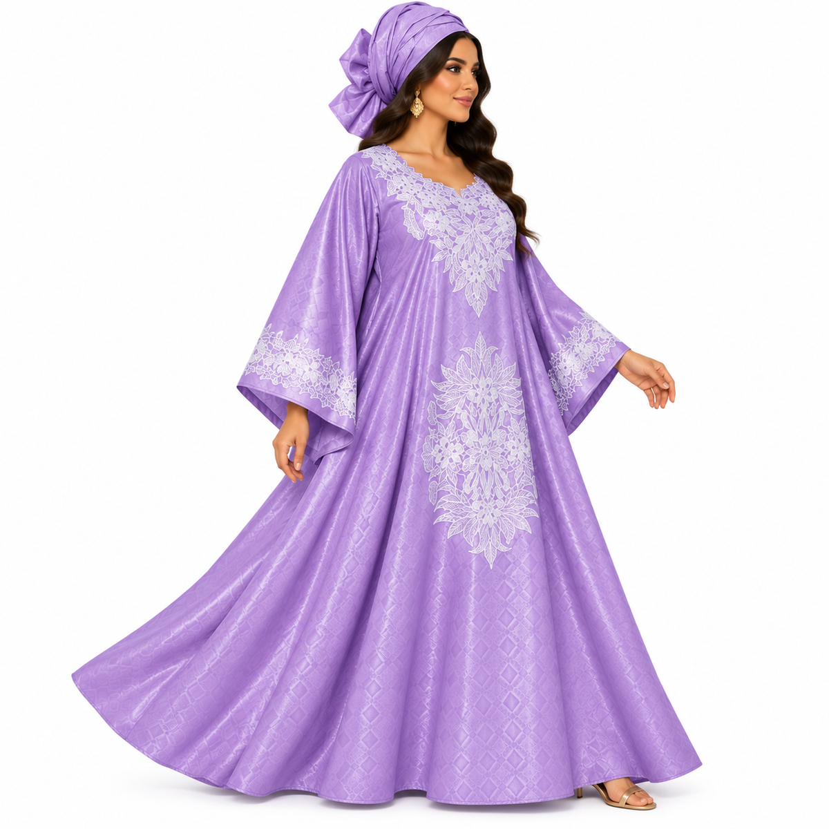 Lavender White Embroidered Luxury Baju Kaftan