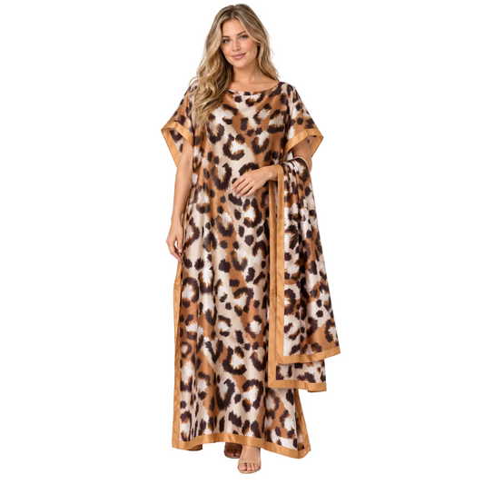 Leopard Print Silk Satin Luxury Kaftan