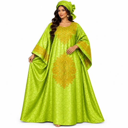 Lime Gold Embroidered Luxury Baju Kaftan
