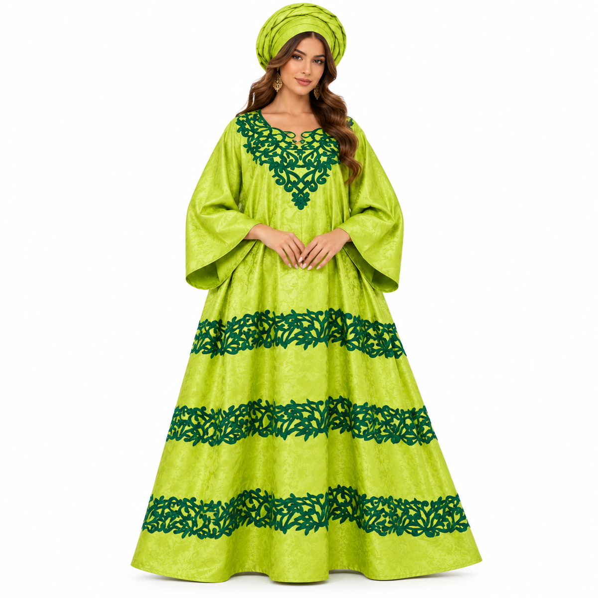 Lime Green Embroidered Flowing Baju Kaftan
