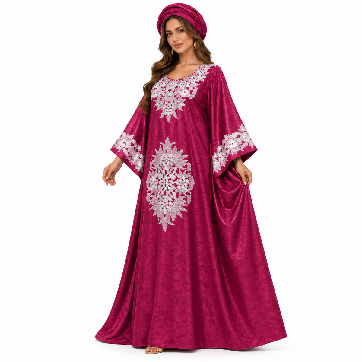 Mehroon Embroidered Satin Luxury Baju Kaftan