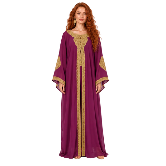 Royal Purple Gold Embroidered Lebaran Kaftan