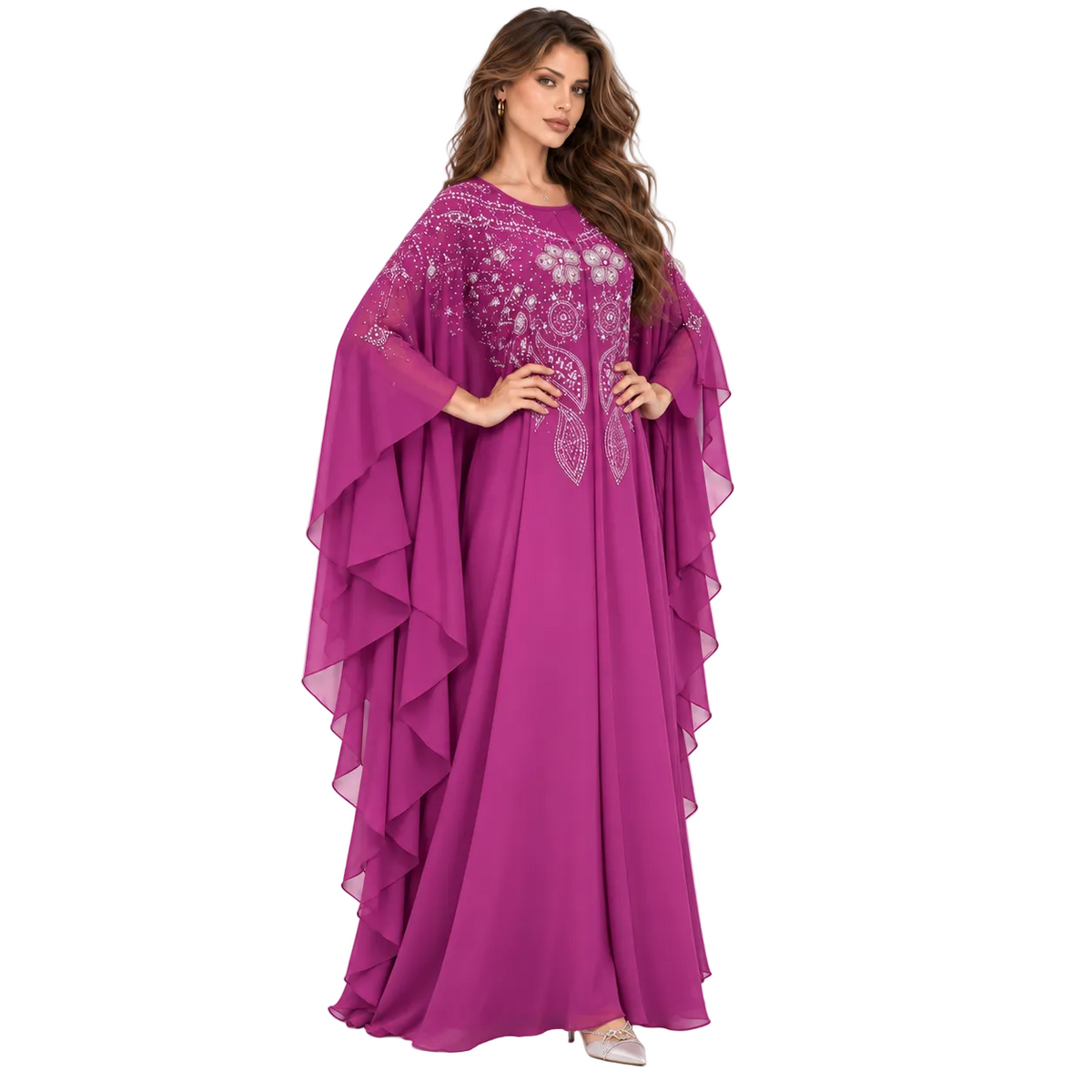 Purple Embellished Chiffon Evening Elegant Kaftan