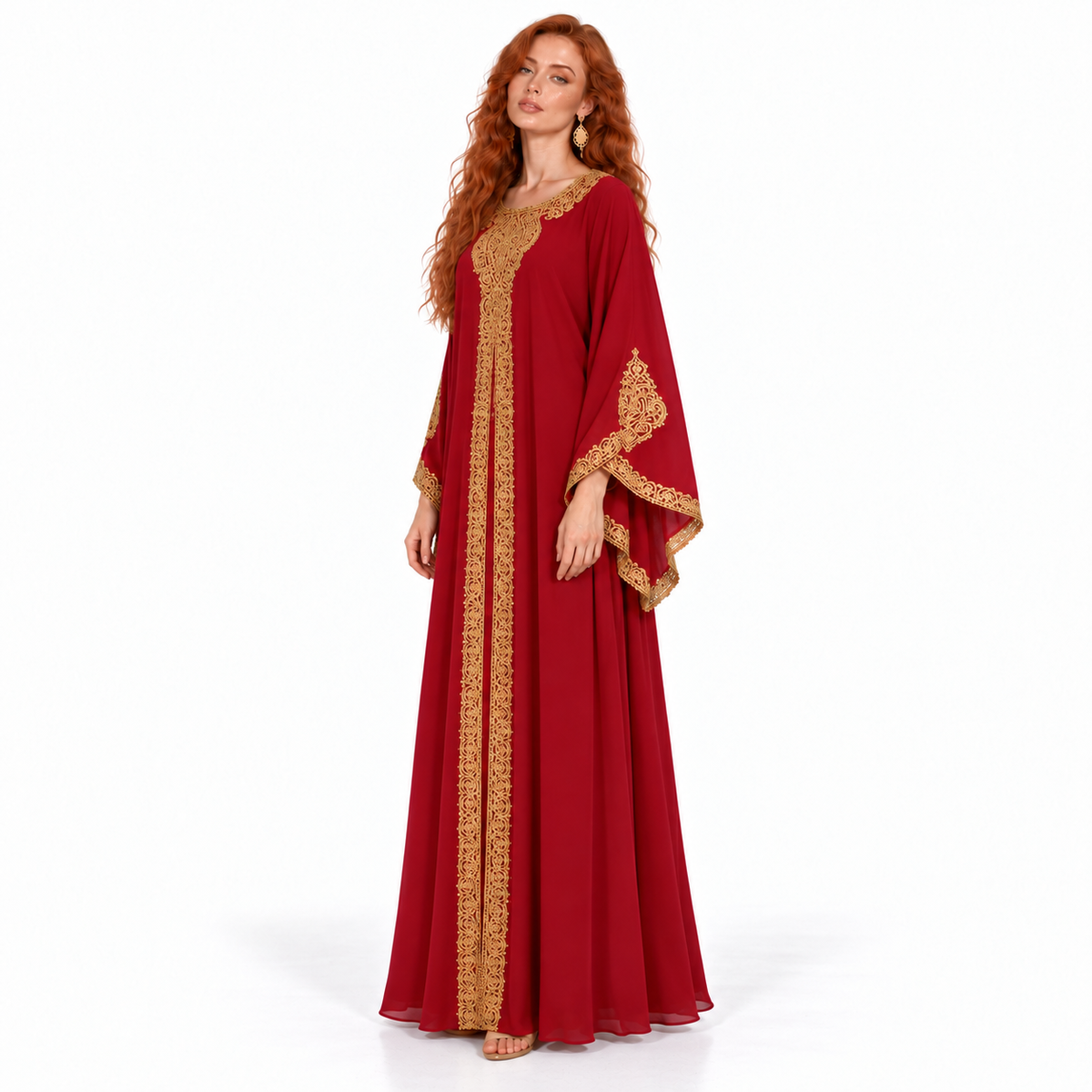 Red Gold Embroidered Luxury Lebaran Kaftan