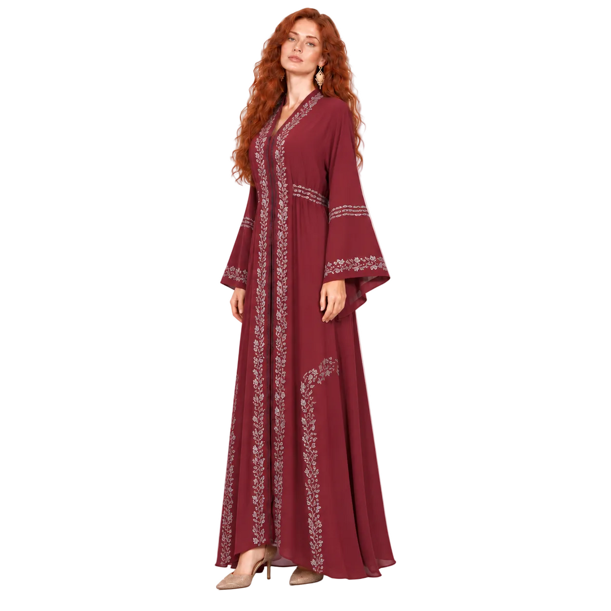 Elegant Red Silver Embroidered Lebaran Kaftan