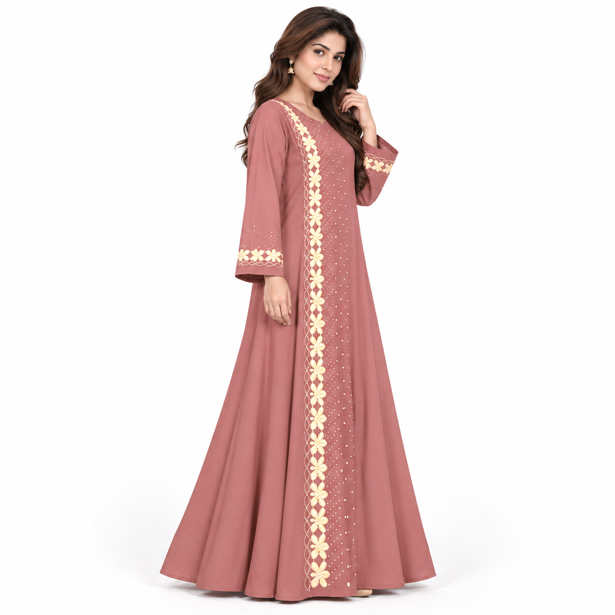 Elegant Pakistani Embroidered Floral Maxi Kaftan