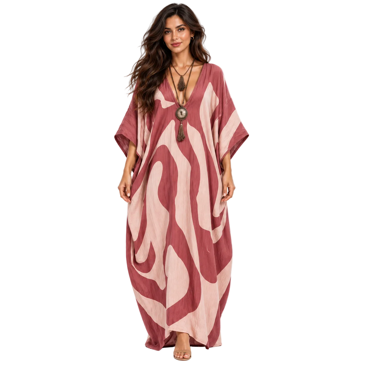 Elegant Rose Abstract Printed Linen Kaftan