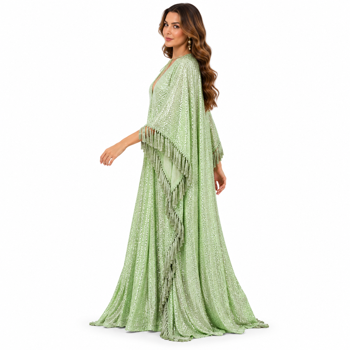 Yellow Green Sequin Fringe Baju Kaftan