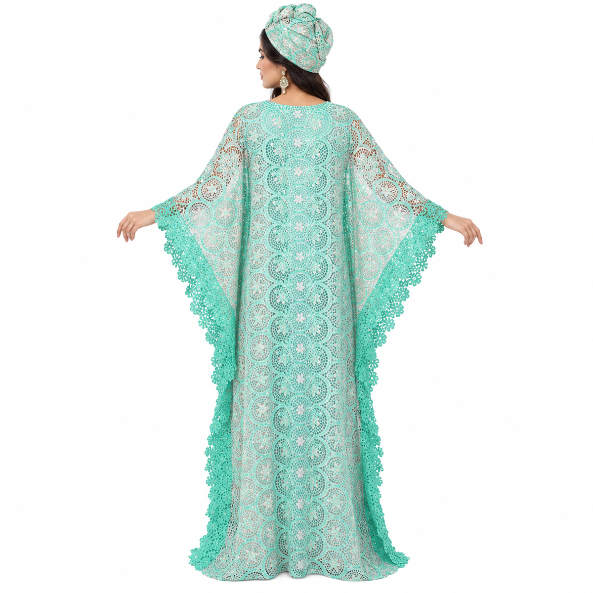 Green Lace Flowing Baju Kaftan Dress