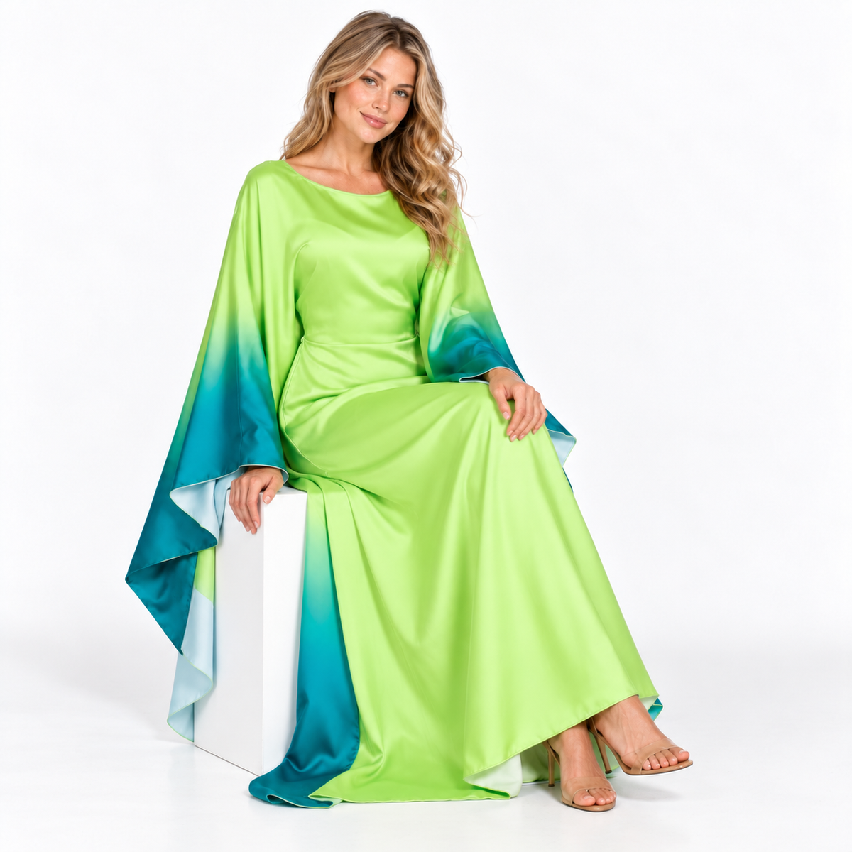 Grass Green Ombre Silk Satin Kaftan