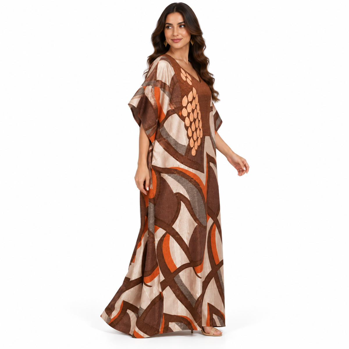 Brown Rust Abstract Print Baju Kaftan