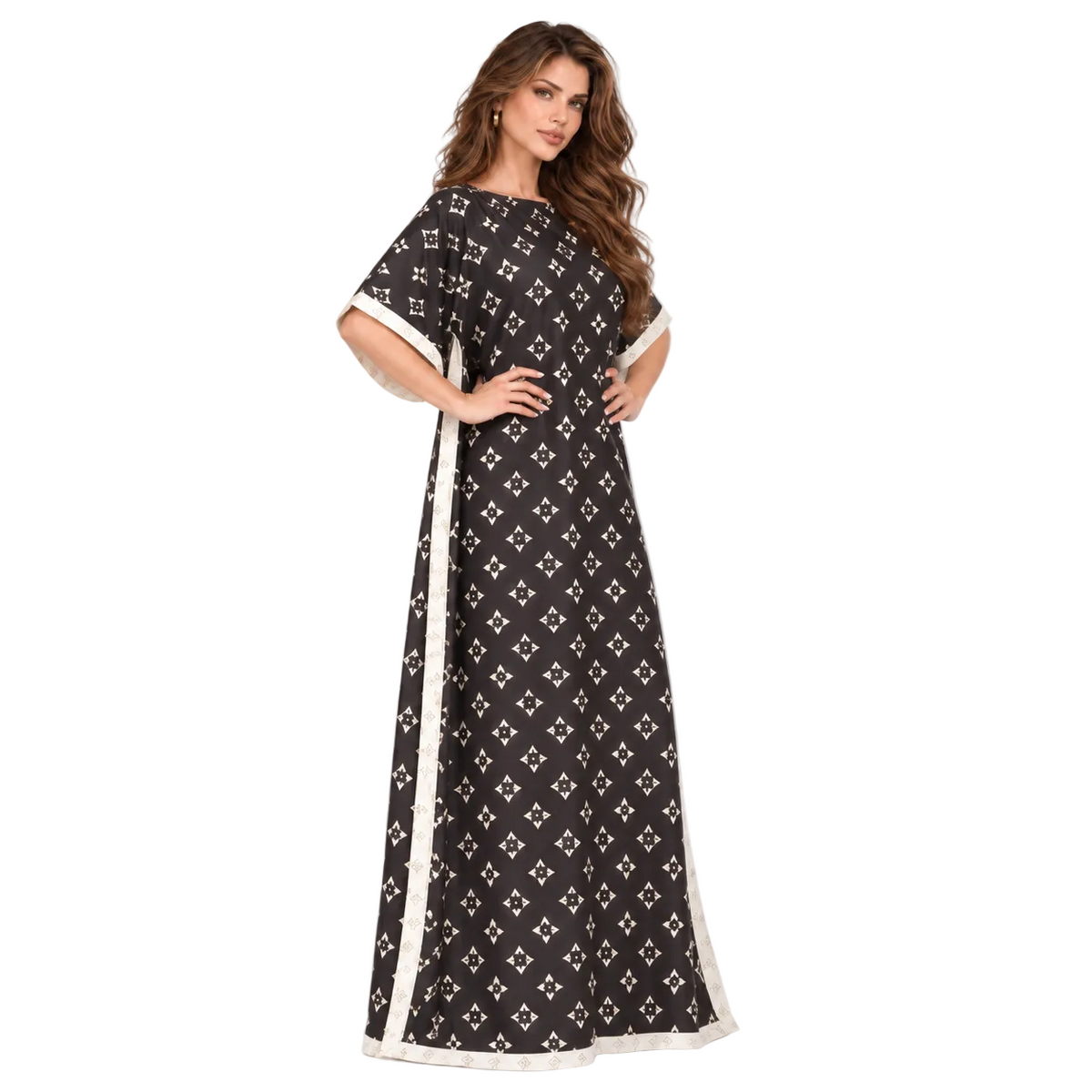 Black Monogram Stole Elegant Kaftan Dress
