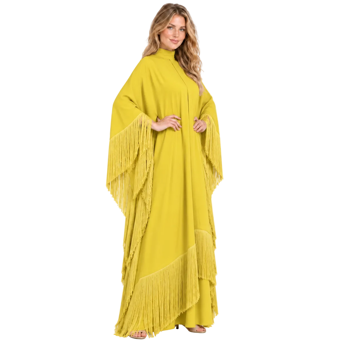 Elegant Mustard Yellow Silk Satin Kaftan