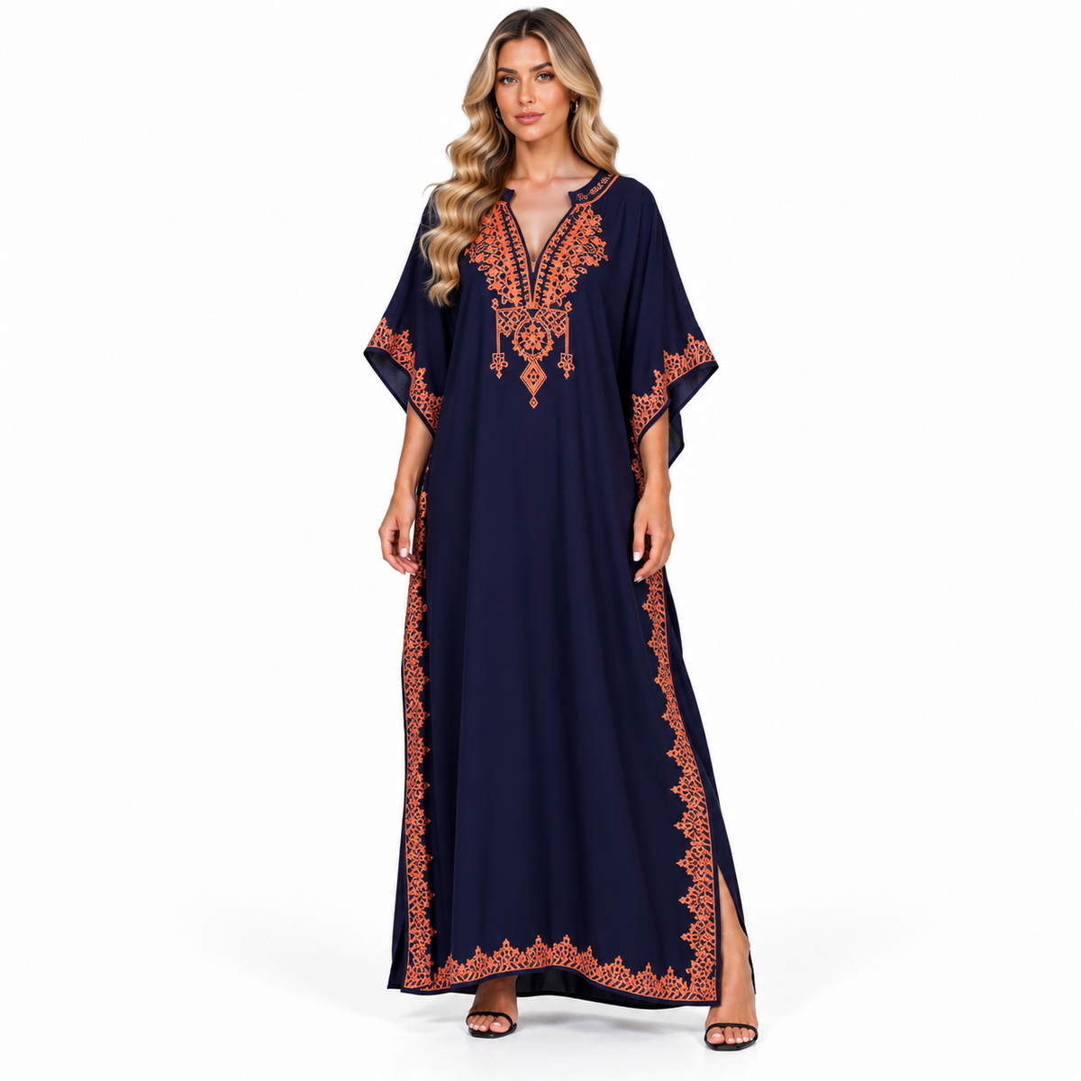 Elegant Navy Blue Embroidered Modern Kaftan