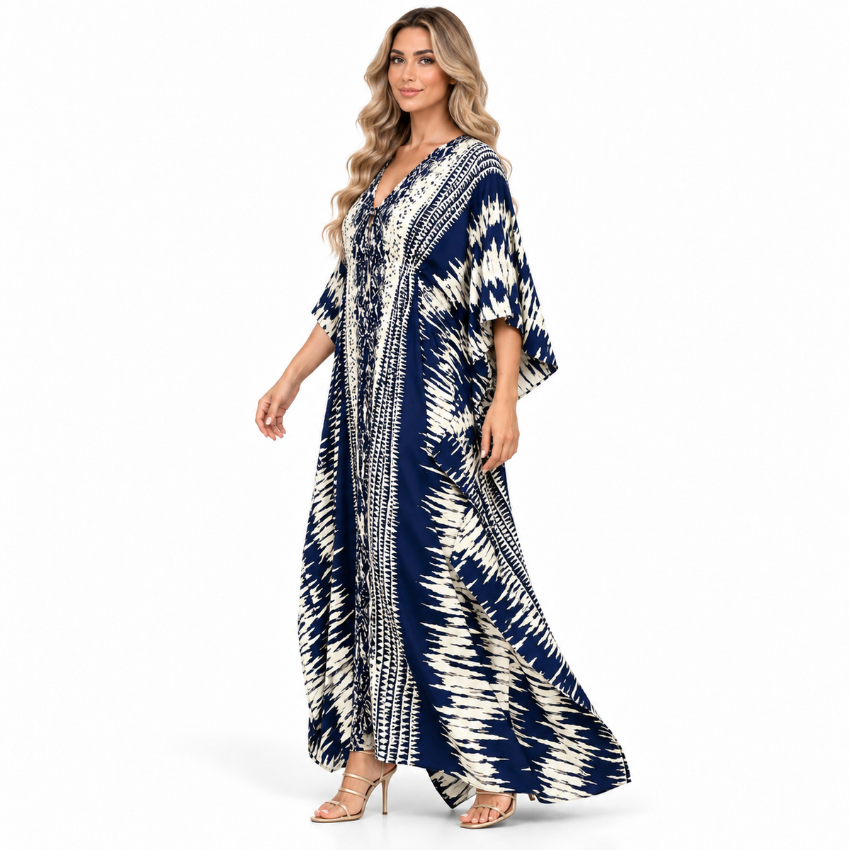 Navy Blue Abstract Print Modern Kaftan