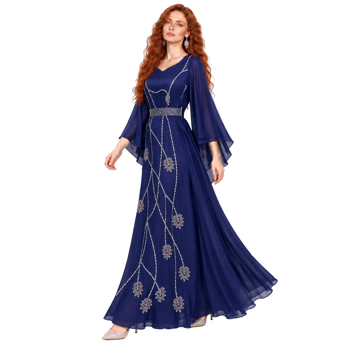 Navy Blue Embroidered Elegant Lebaran Kaftan