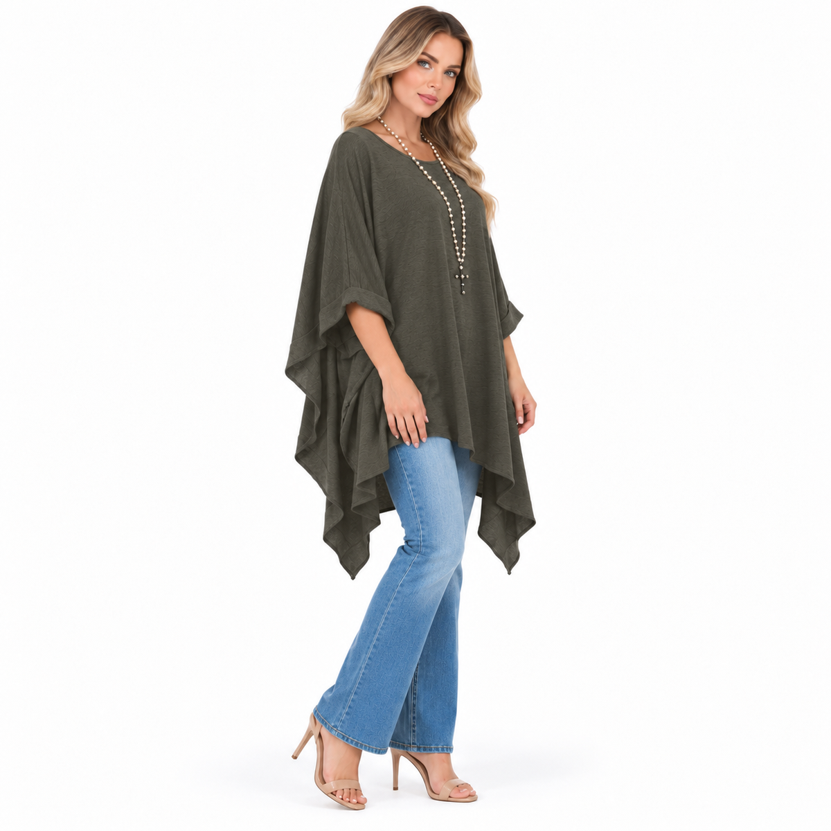 Elegant Dark Olive Flowy Kaftan Top