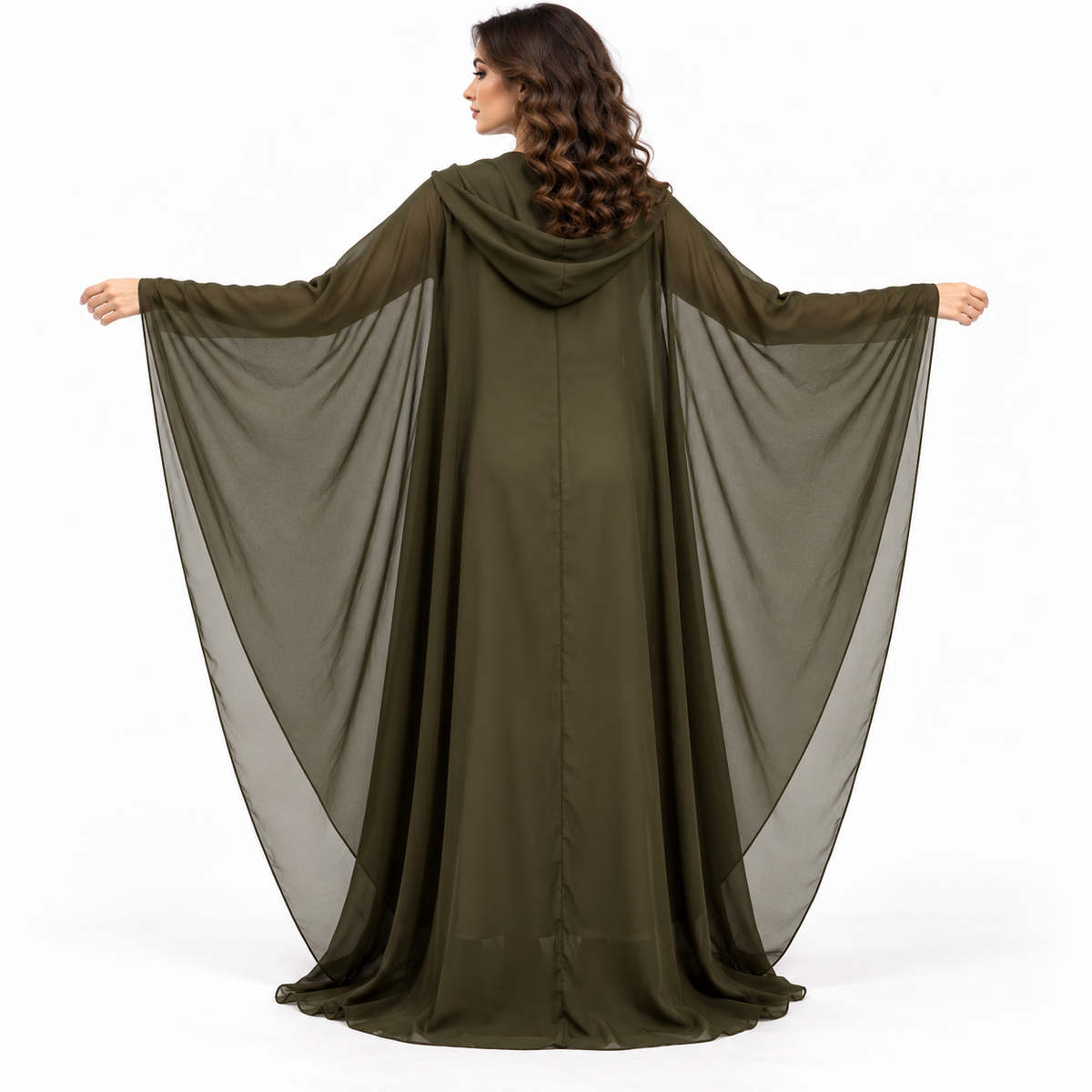 Green Embellished Butterfly Sleeve Elegant Kaftan