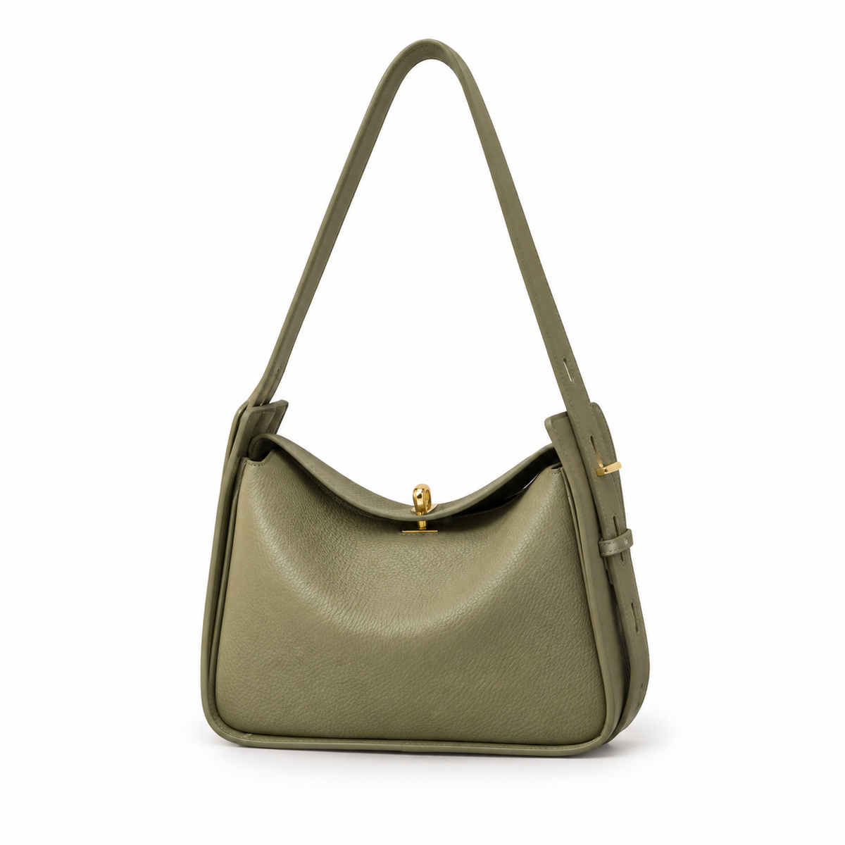 Olive Green Textured Shoulder Hobo Bag