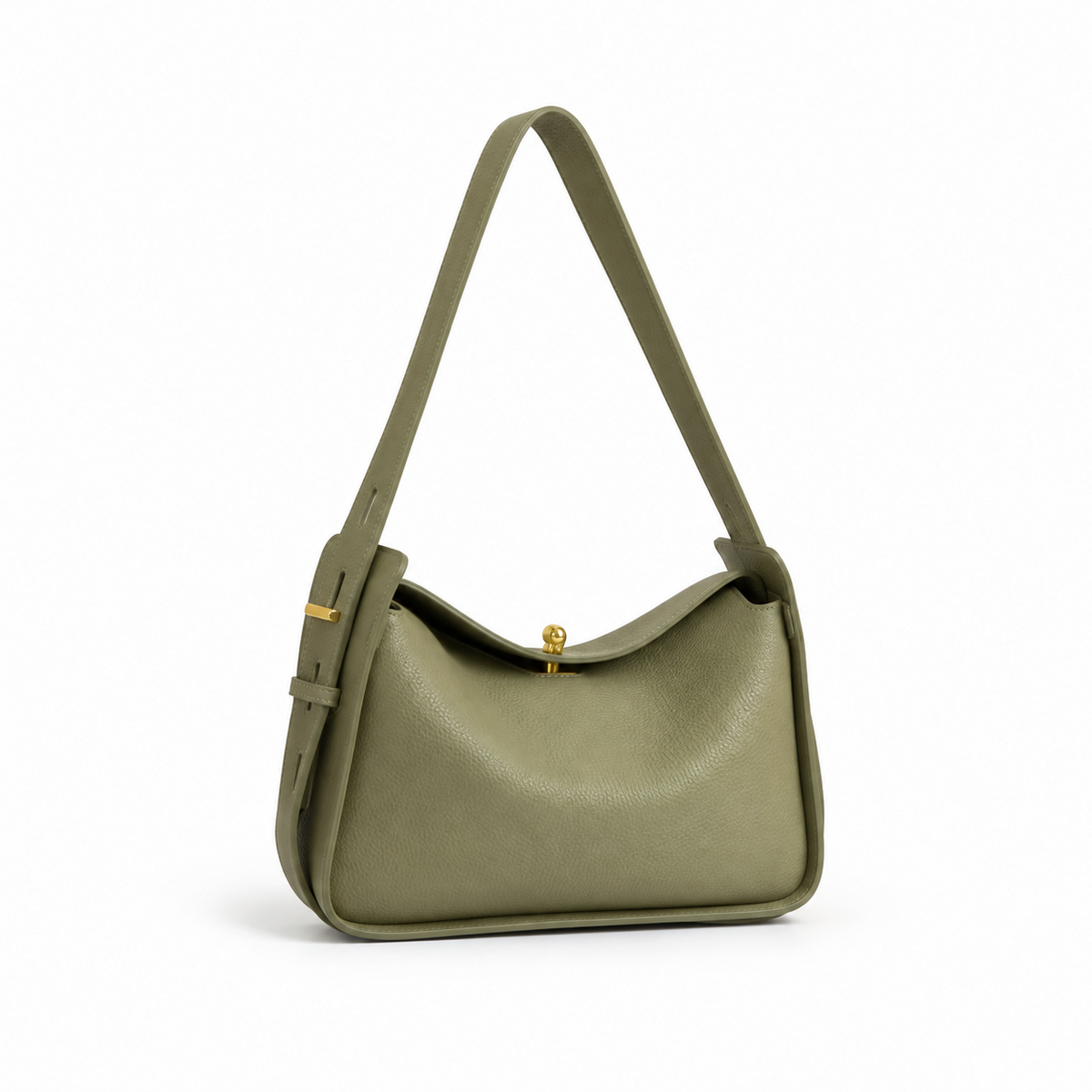 Olive Green Textured Shoulder Hobo Bag