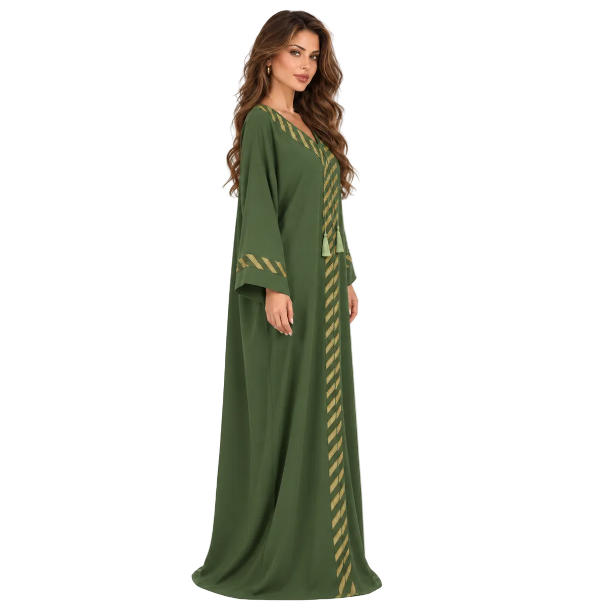 Olive Green Gold Evening Elegant Kaftan