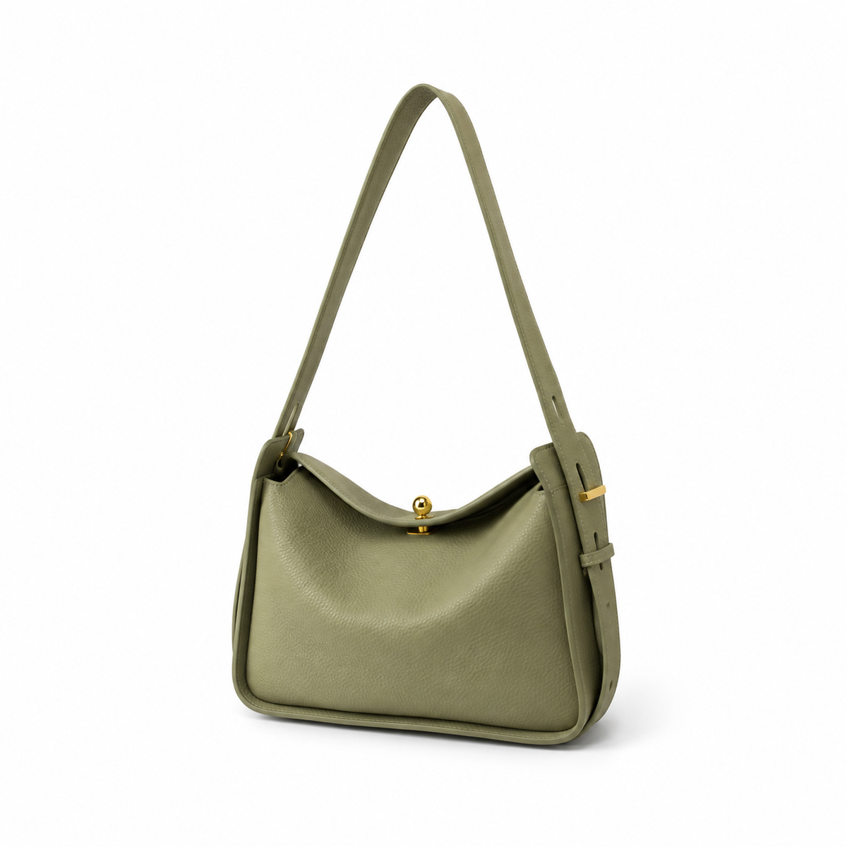 Olive Green Textured Shoulder Hobo Bag