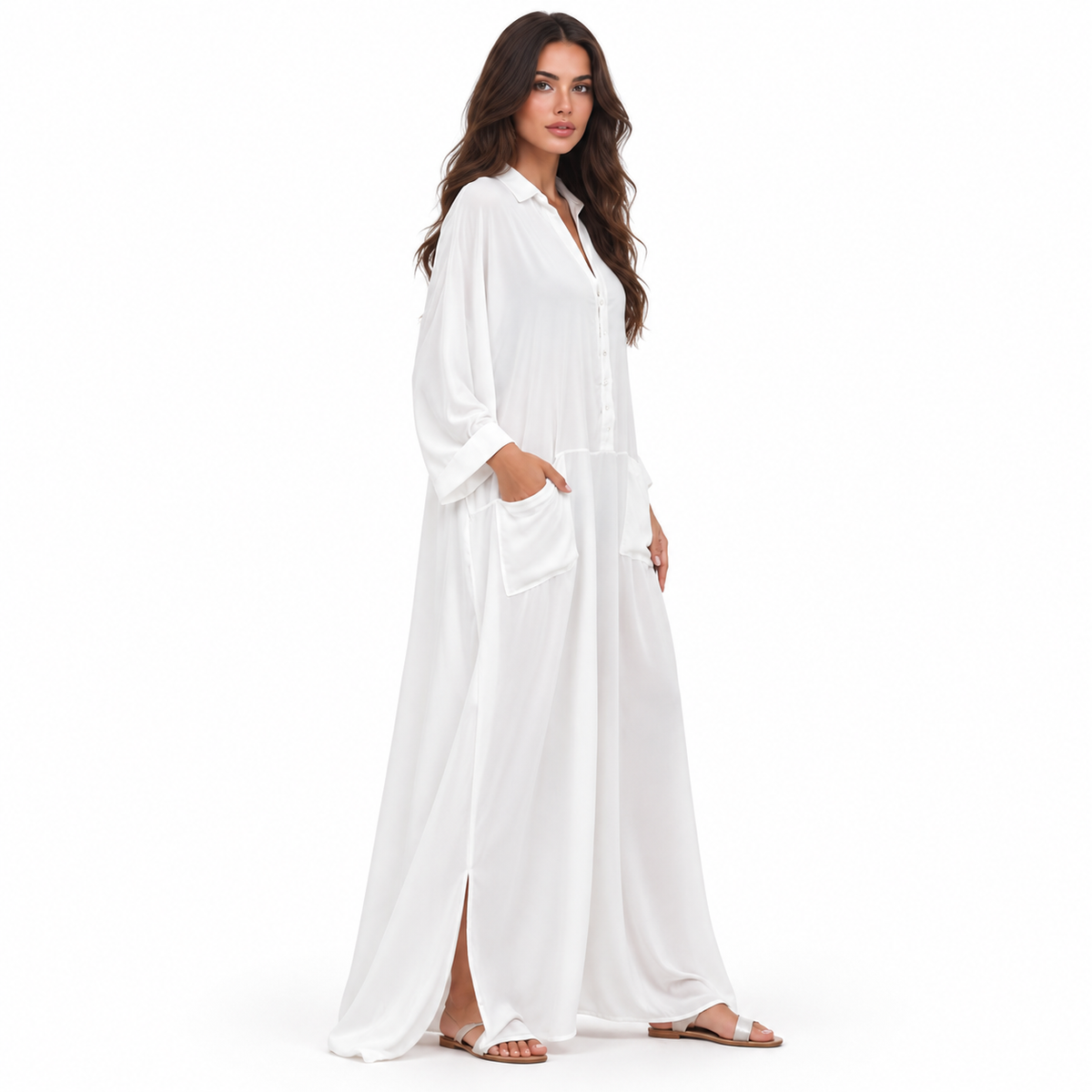 White Kaftan Elegant Casual Maxi Dress