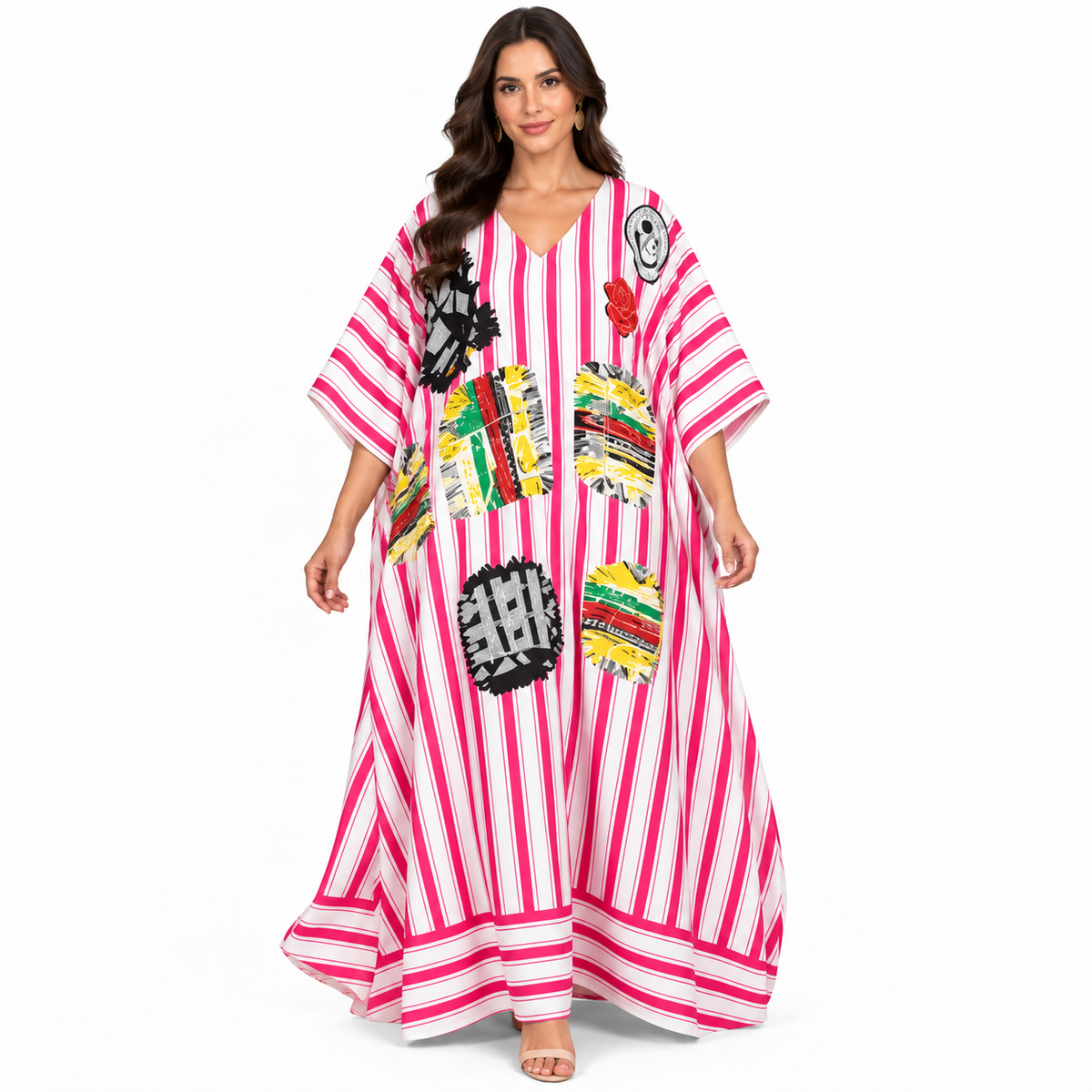 Pink White Striped Artistic Baju Kaftan