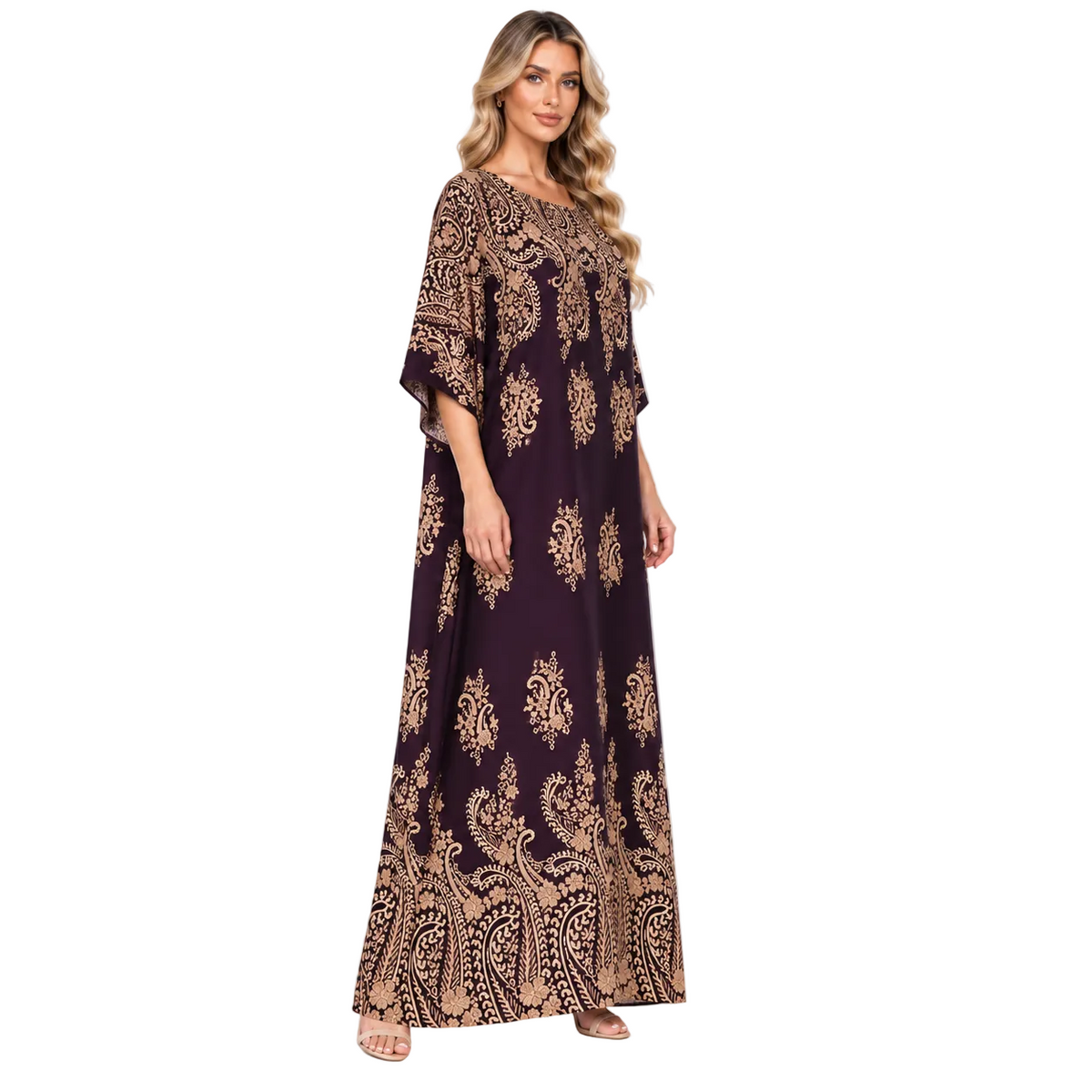 Purple Gold Paisley Elegant Modern Kaftan