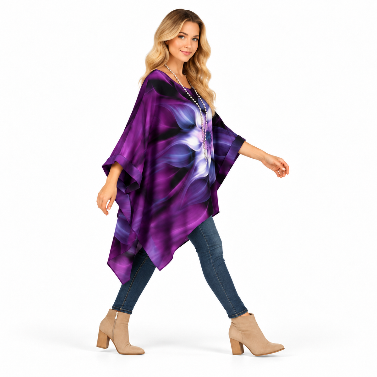 Elegant Purple Abstract Floral Kaftan Top