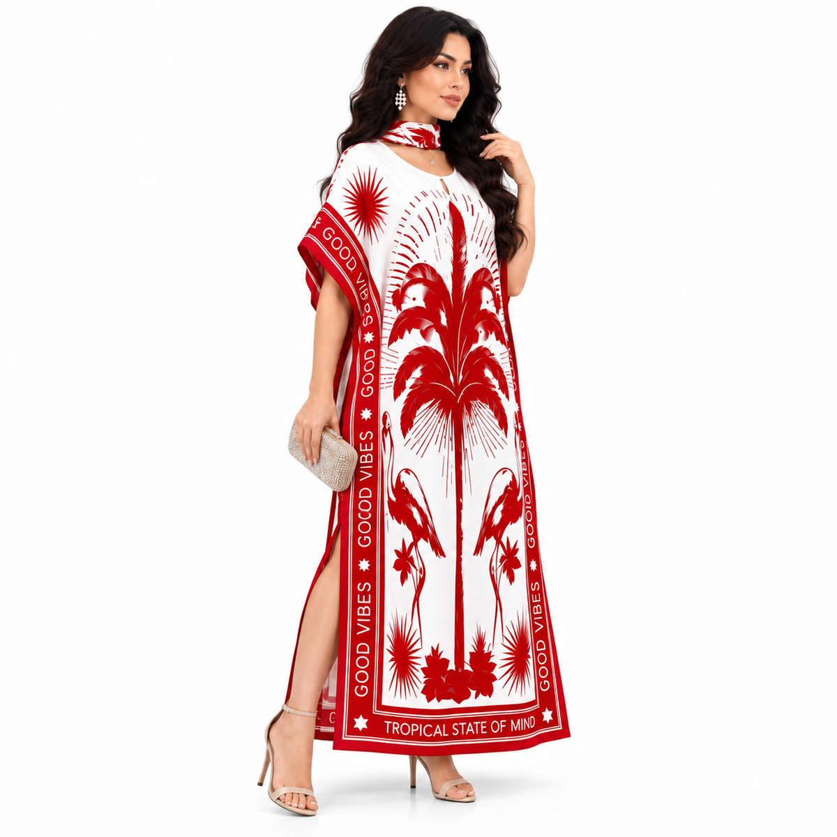 Red Print Relaxed Women’s Baju Kaftan