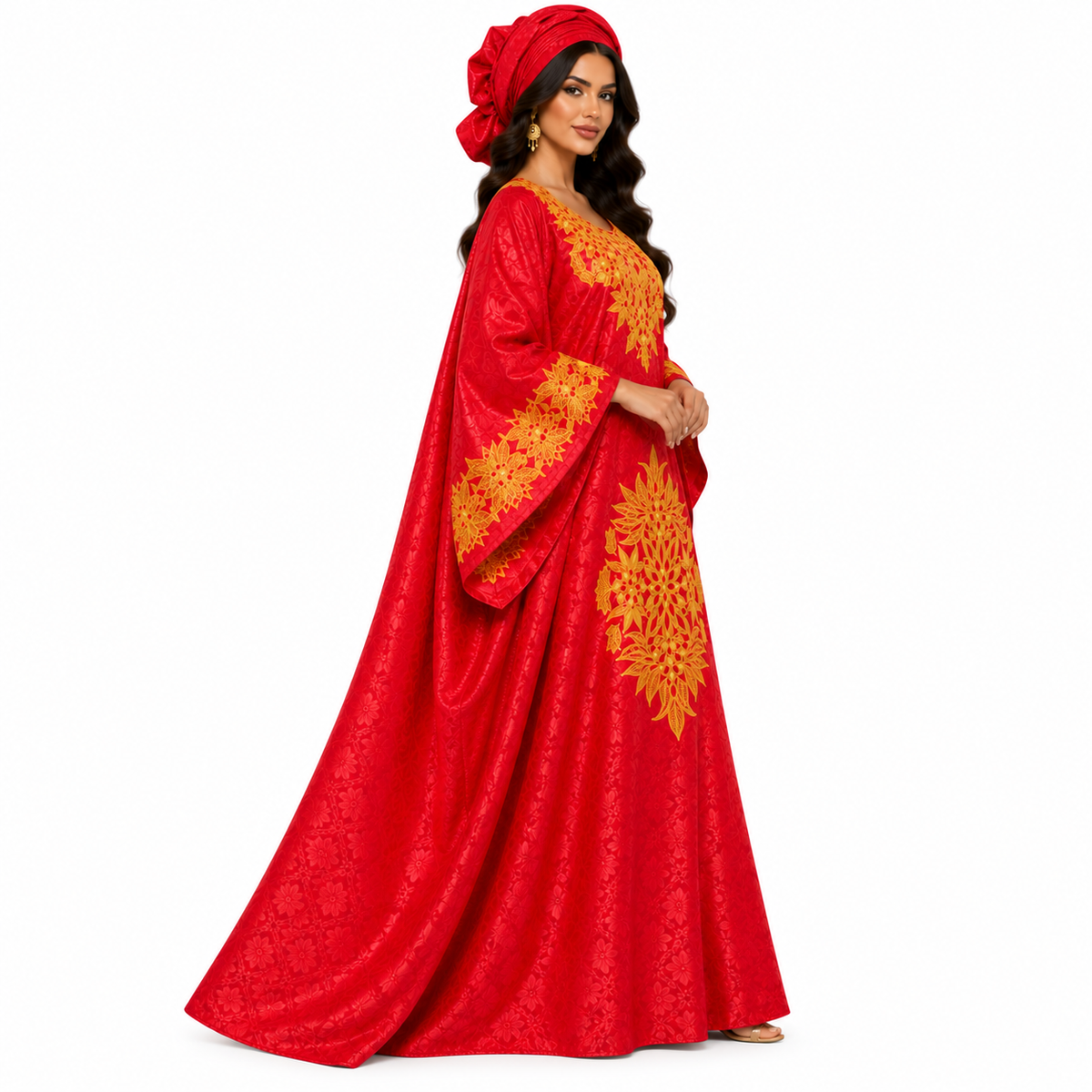 Red Gold Embroidered Luxury Baju Kaftan