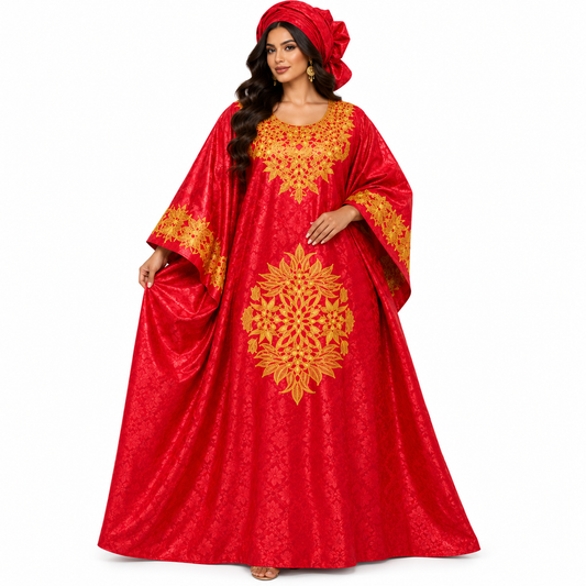 Red Gold Embroidered Luxury Baju Kaftan