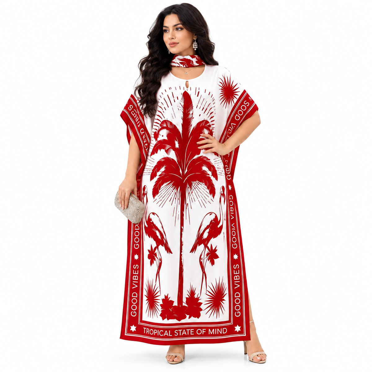 Red Print Relaxed Women’s Baju Kaftan