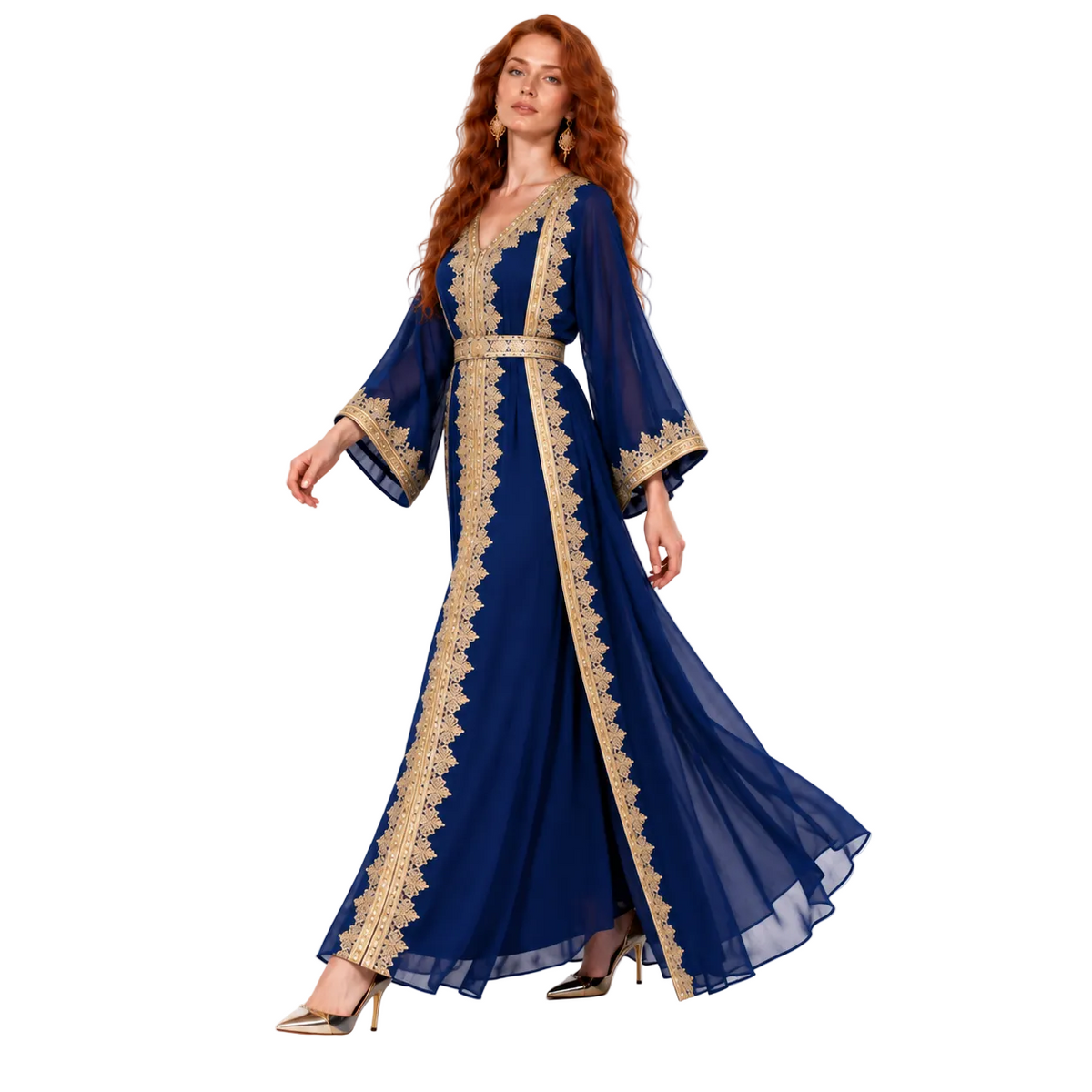 Royal Blue Embroidered Lebaran Kaftan Dress