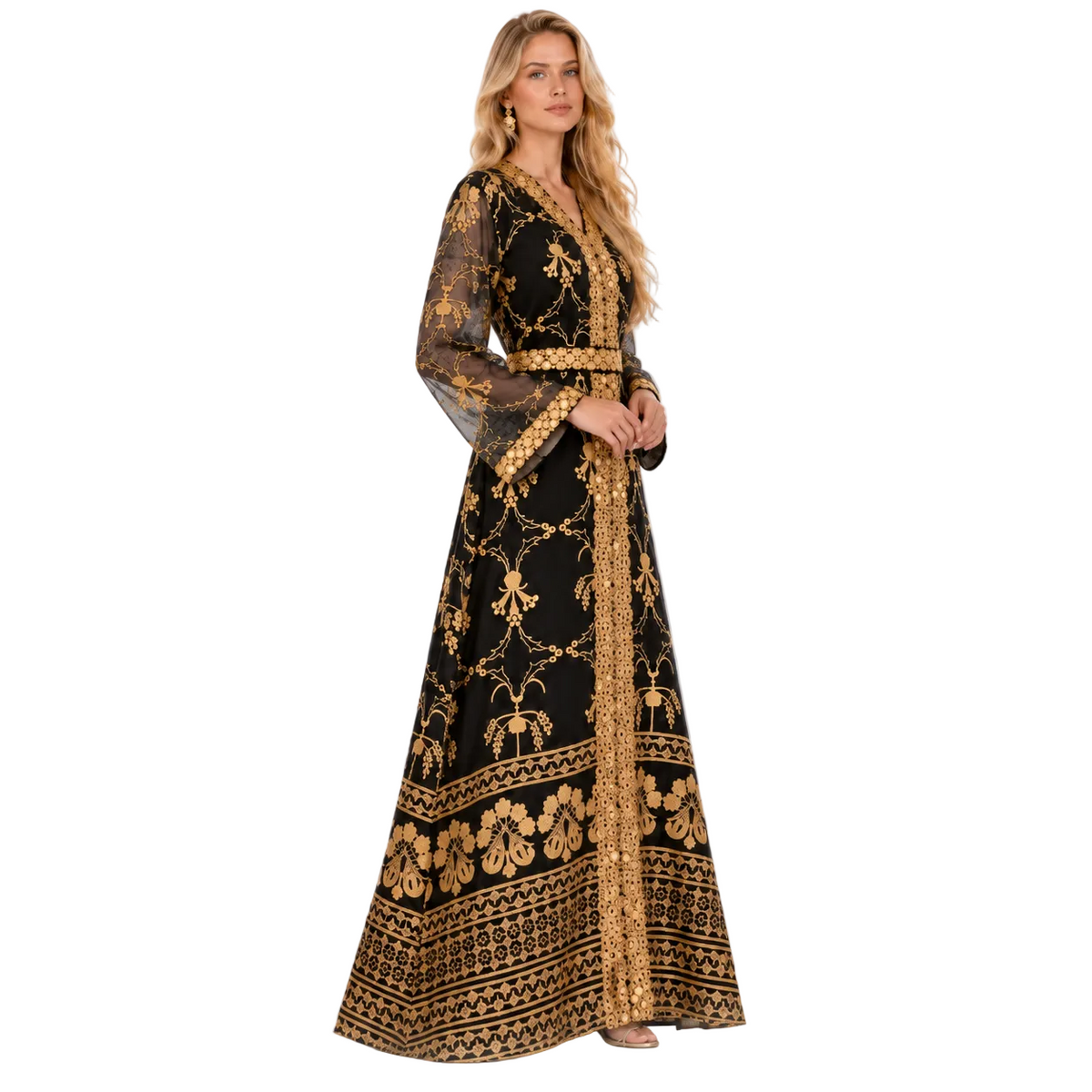 Black Gold Embroidered Elegant Gamis Dress