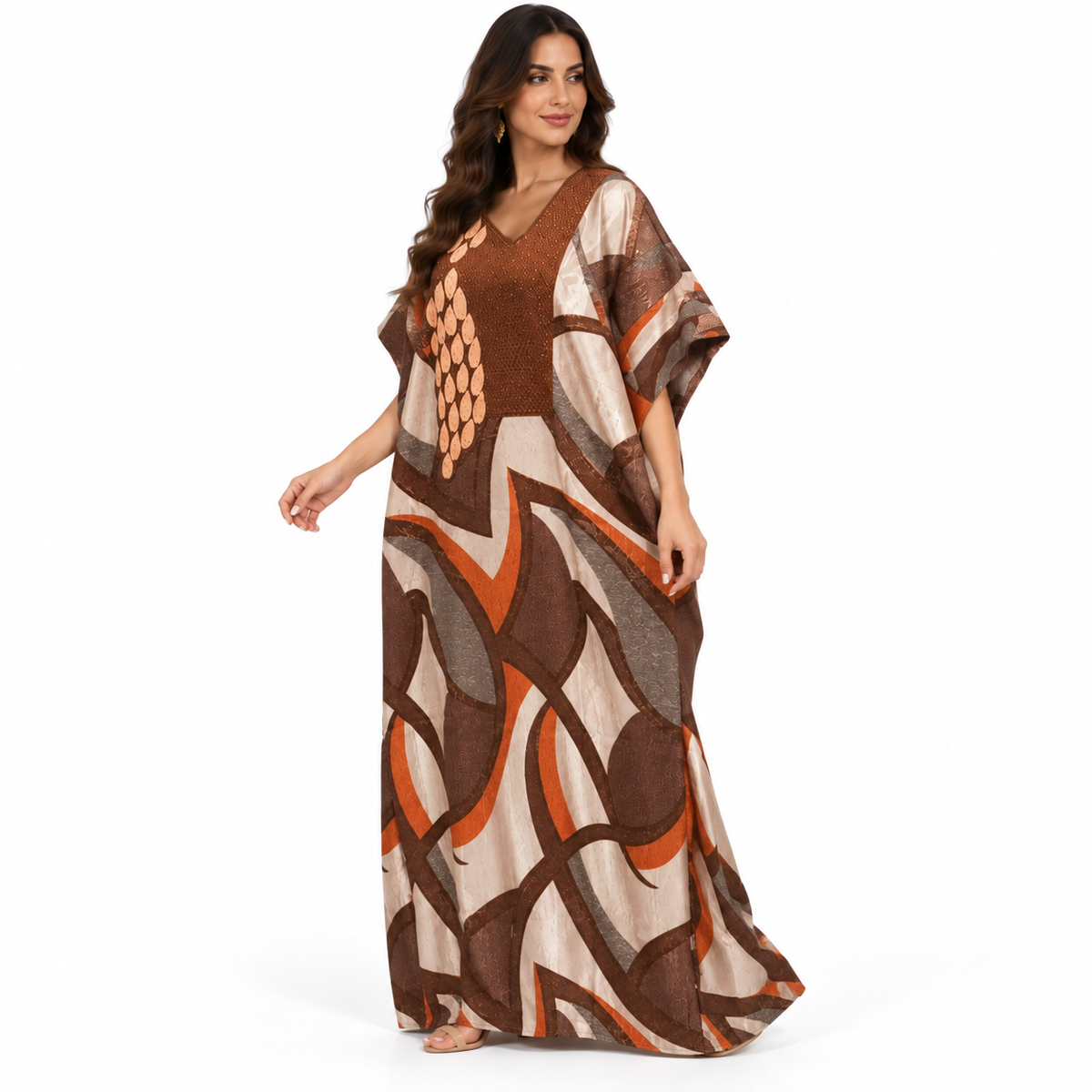 Brown Rust Abstract Print Baju Kaftan
