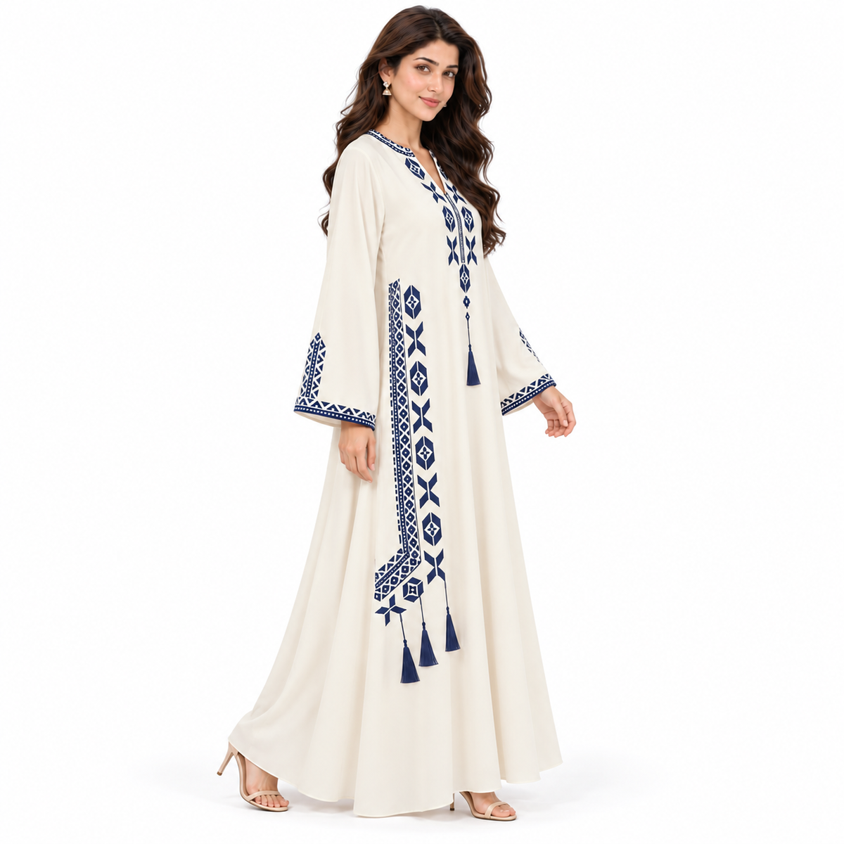 Milky White Embroidered Pakistani Kaftan Dress
