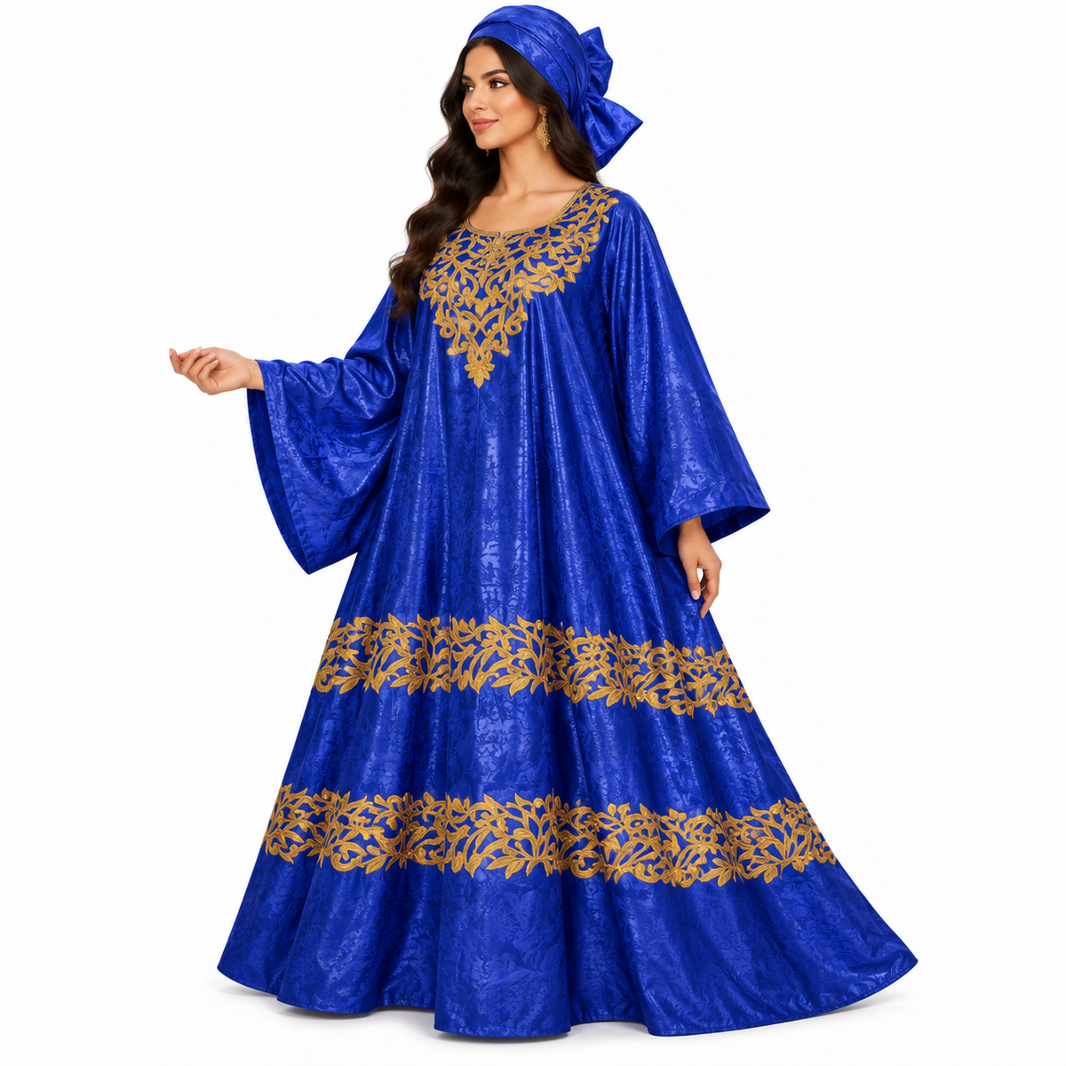 Royal Blue Gold Embroidered Baju Kaftan
