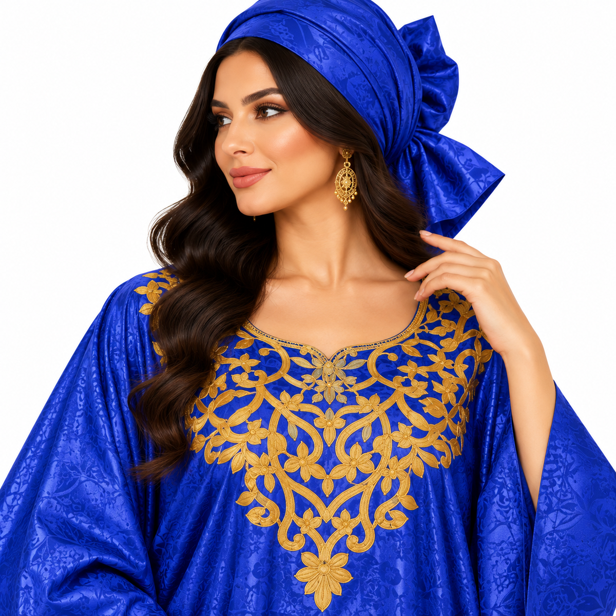 Royal Blue Gold Embroidered Baju Kaftan