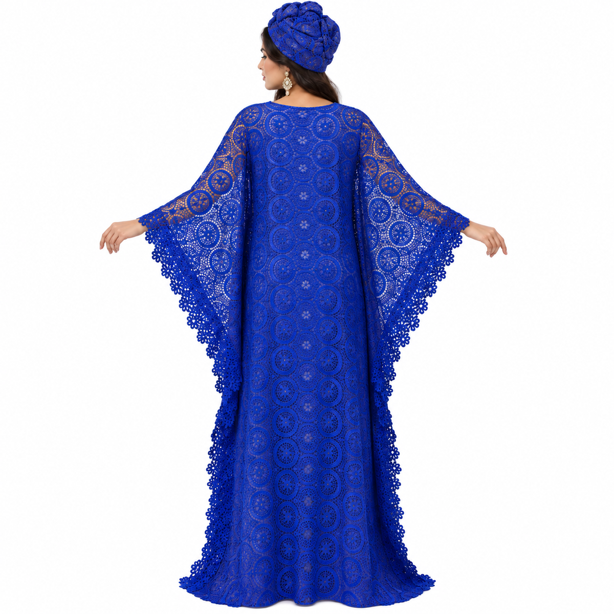 Royal Blue Lace Baju Kaftan Dress