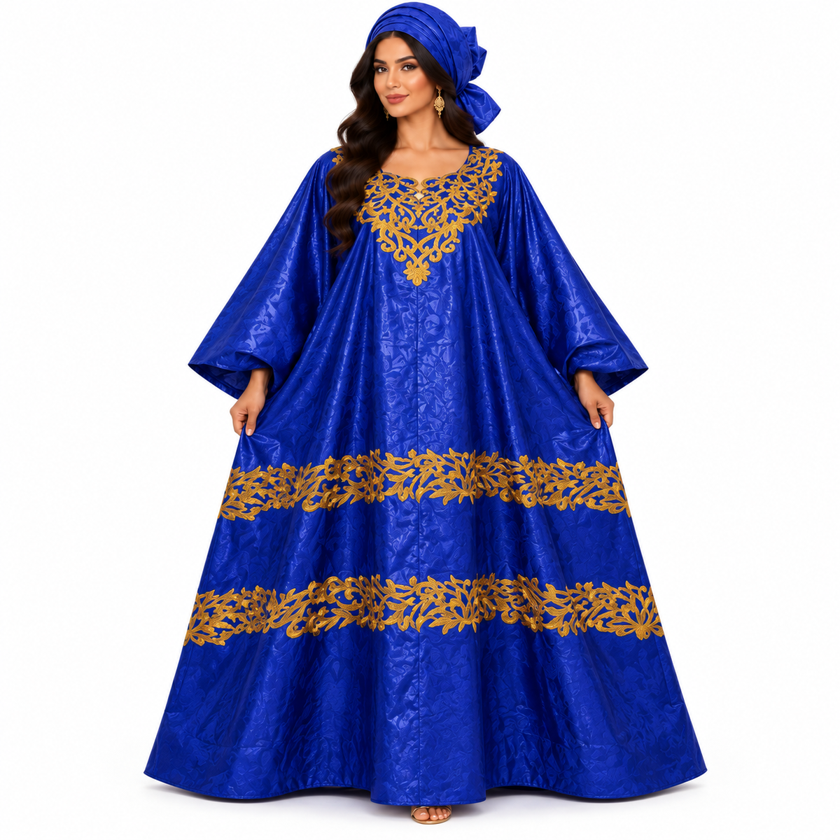 Royal Blue Gold Embroidered Baju Kaftan