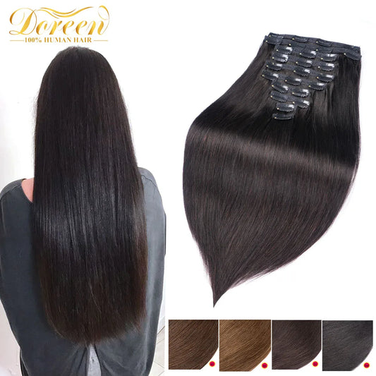 Brown Brazilian Remy Straight Clip In Human Hair Extensions