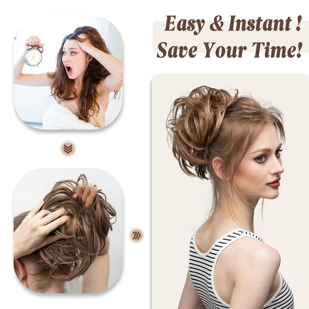 Synthetic Elastic Messy Bun Fake Hair Chignon Curly Scrunchie Updo Donut Hairpieces Bands Bundle Tail Blonde Hair For Women