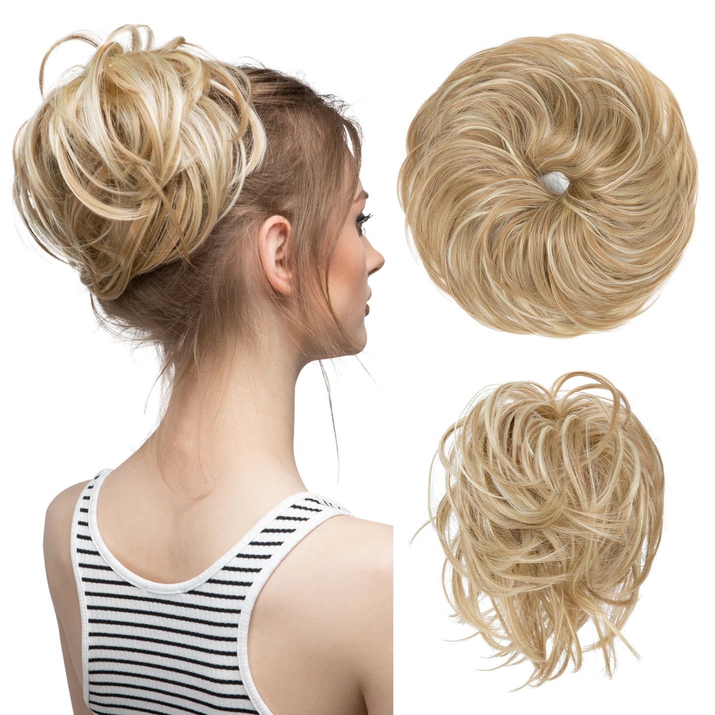 Synthetic Elastic Messy Bun Fake Hair Chignon Curly Scrunchie Updo Donut Hairpieces Bands Bundle Tail Blonde Hair For Women