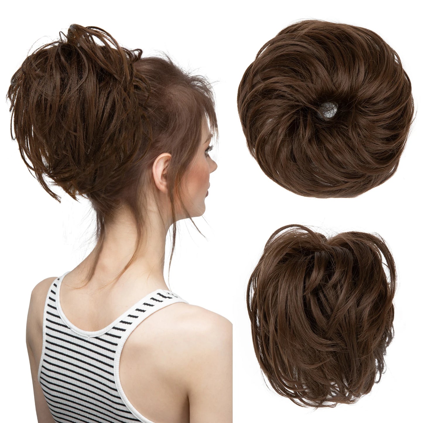 Synthetic Elastic Messy Bun Fake Hair Chignon Curly Scrunchie Updo Donut Hairpieces Bands Bundle Tail Blonde Hair For Women