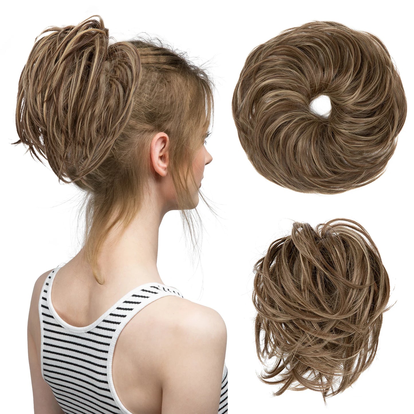 Synthetic Elastic Messy Bun Fake Hair Chignon Curly Scrunchie Updo Donut Hairpieces Bands Bundle Tail Blonde Hair For Women