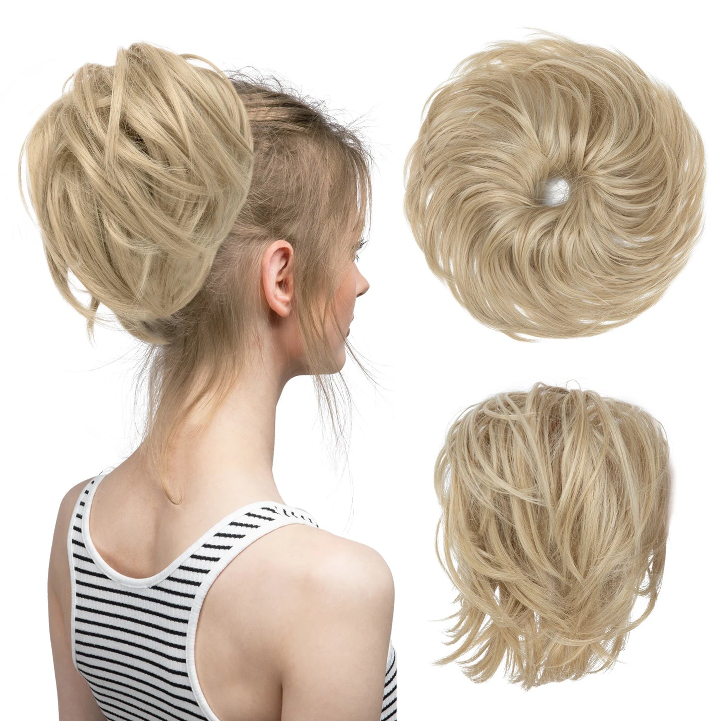 Synthetic Elastic Messy Bun Fake Hair Chignon Curly Scrunchie Updo Donut Hairpieces Bands Bundle Tail Blonde Hair For Women